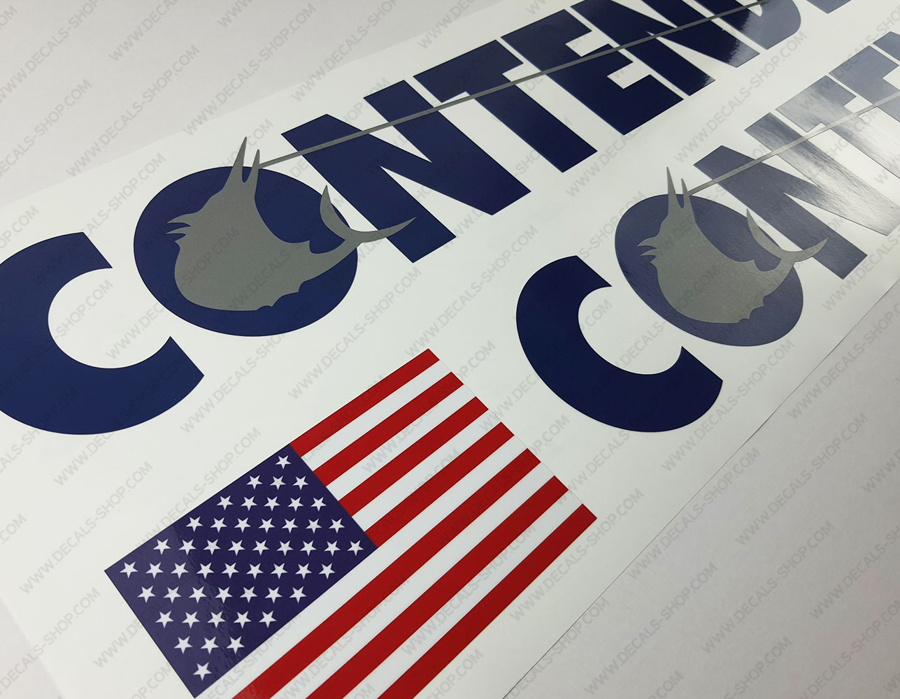 Contender Boat Logo USA Flag Blue/Gray Decals Set of 2 x 32