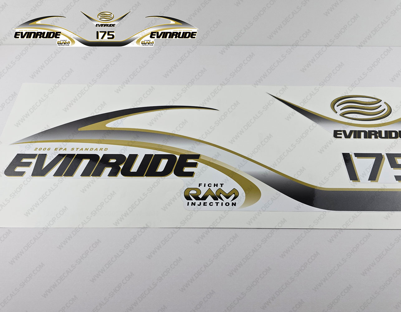 Evinrude 175HP Ficht RAM Injection 2001 White Cowl Outboard Decal Kit