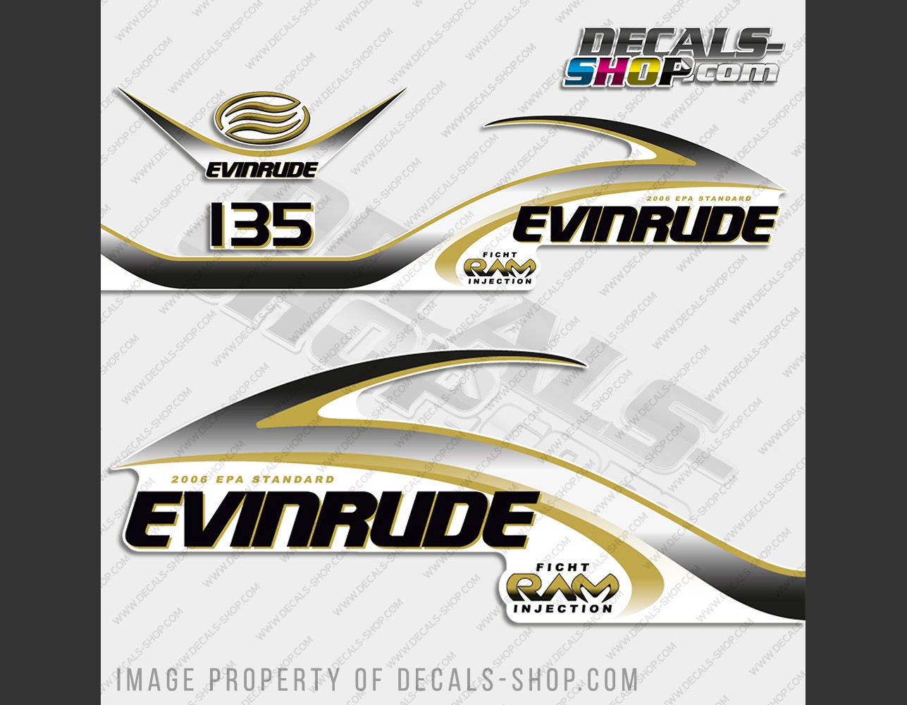 Evinrude 135HP Ficht RAM Injection 2001 White Cowl Outboard Decal Kit