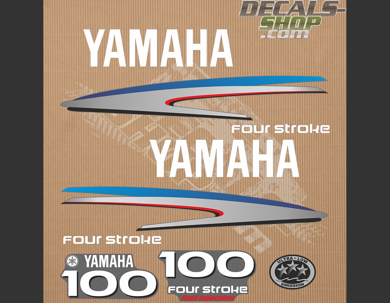 Kit Autocollants Pour Moteur Yamaha F100 4 Temps - Réplique Silver, Neuf Sous Film